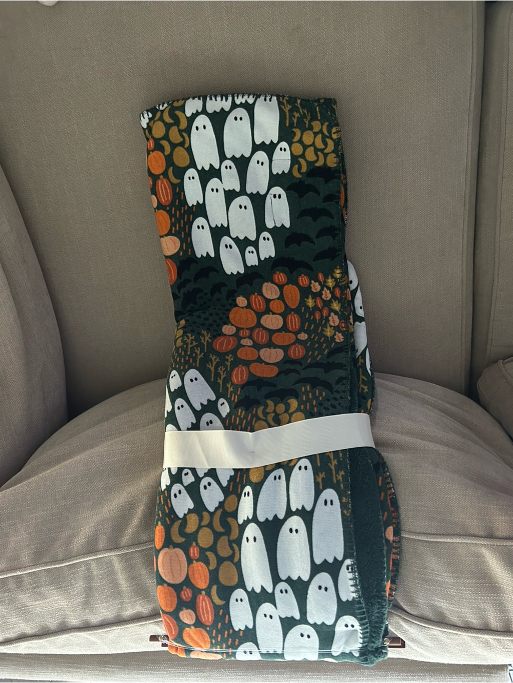 “New” Magaschoni Green Ghost & Pumpkin Halloween 50 x 70 Throw